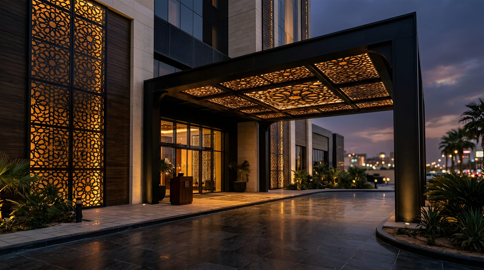 Five-Star Hotel — Matte Black PVD — Exterior arrival