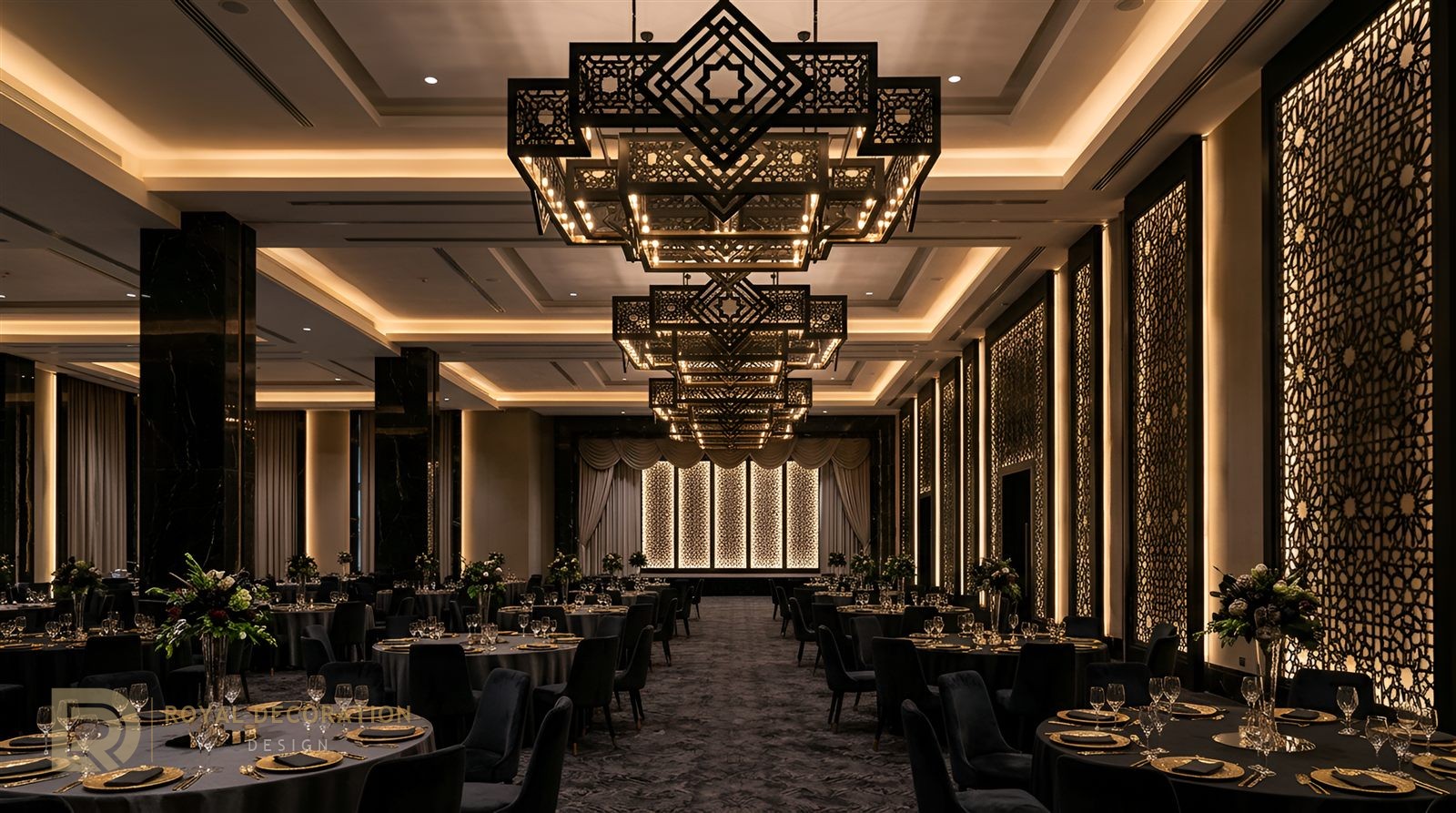 Five-Star Hotel — Matte Black PVD — Ballroom chandeliers