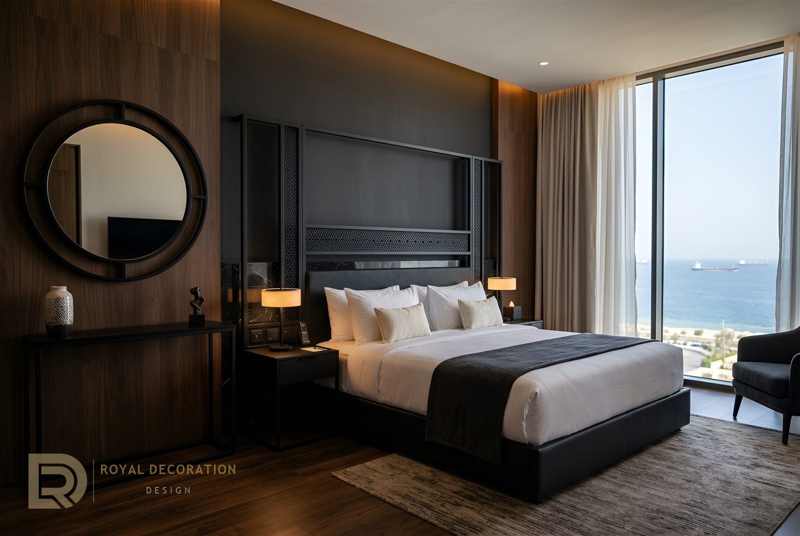 Five-Star Hotel — Matte Black PVD — Suite mirror & console