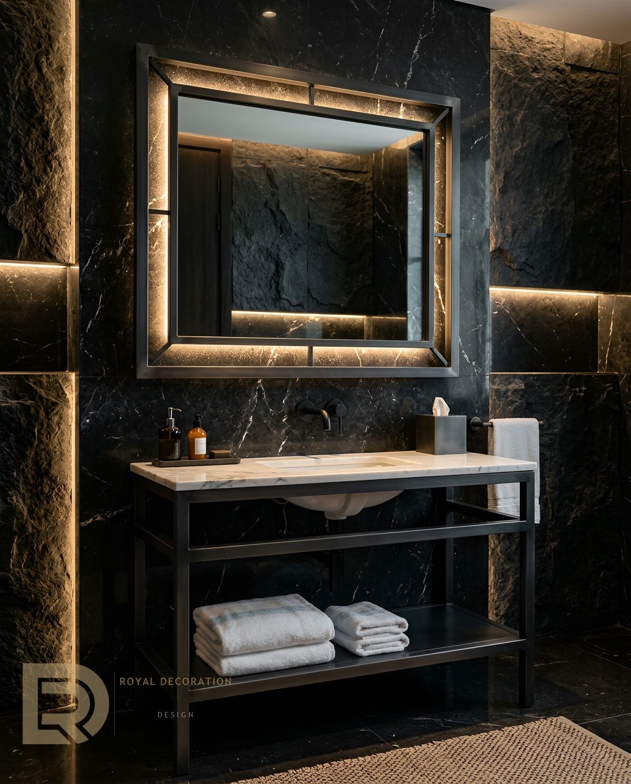 Five-Star Hotel — Matte Black PVD — Powder room mirror