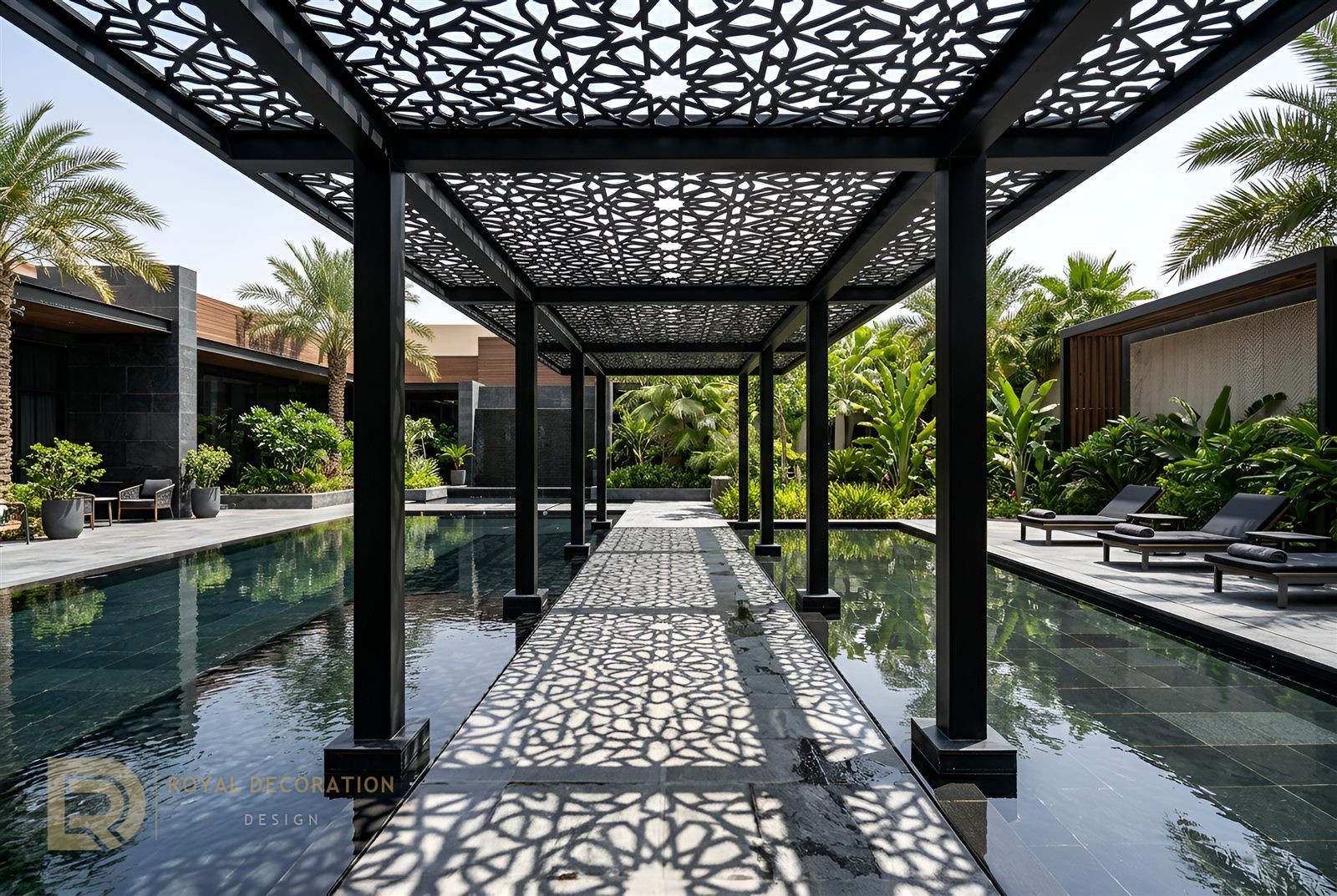 Five-Star Hotel — Matte Black PVD — Pergola garden pool