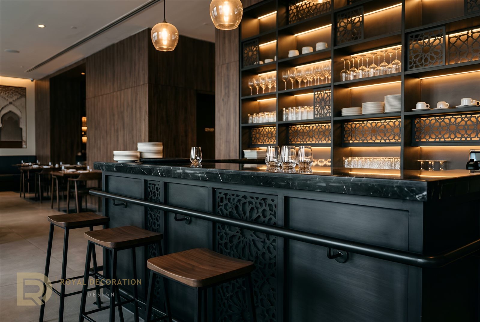 Five-Star Hotel — Matte Black PVD — Restaurant counter & bar back