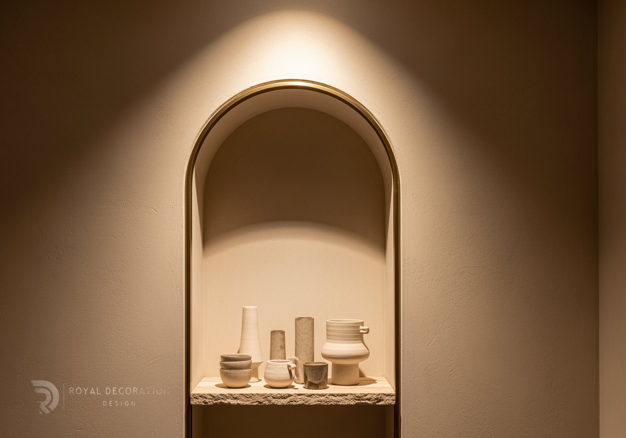 Detail — Arched niche with brass trim