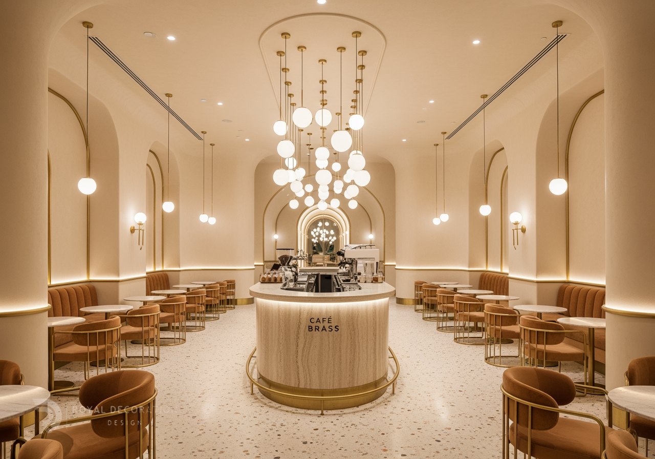 Hospitality — Champagne-gold café interior